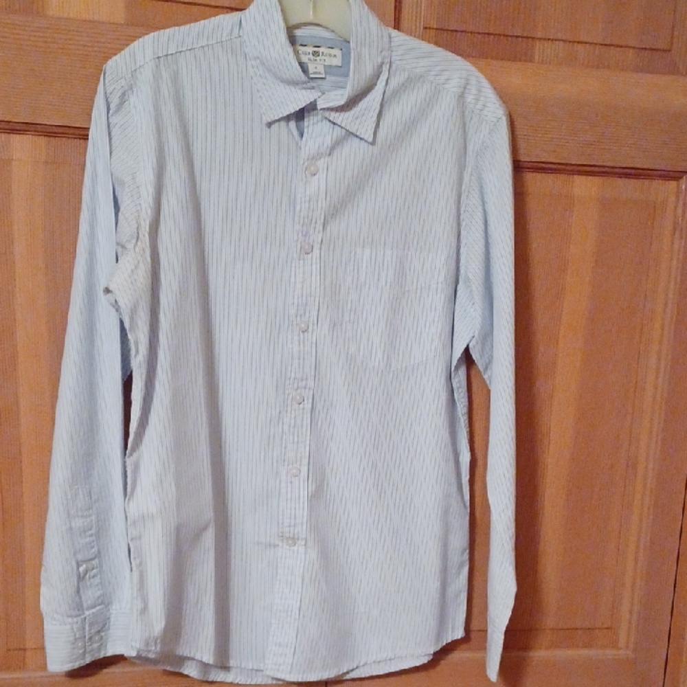 Blue and Black Pinstripe on White Dress Shirt - Small